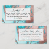 シックアートバラ金ゴールドアクアミントブルーマーブルパターン ロイヤリティカード (正面/裏面)