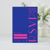 シックアールデコブルーピンクレトロ結婚ズ 出欠カード (スタンド正面)