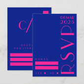 シックアールデコブルーピンクレトロ結婚ズ 出欠カード (正面/裏面)