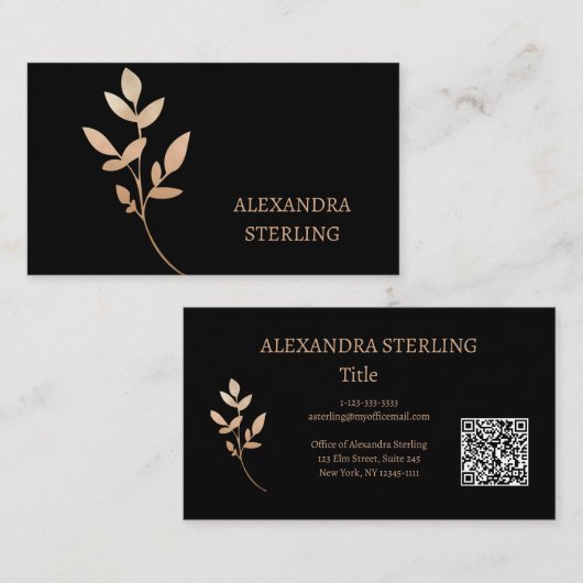 シックアールデコ金ゴールドパーソナライズされた花 名刺 (正面/裏面)