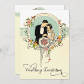 シックアールデコ1920年新郎新結婚婦 招待状 (正面/裏面)