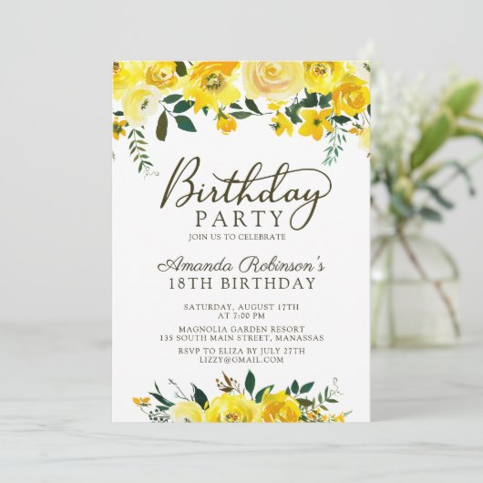 シックイエローウォーターバラフローラ18th誕生日 招待状 (スタンド正面)