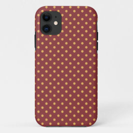 シックイエローオンマルーン水玉模様パターン iPhone 11 ケース