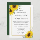 シックイエローサンフラワーフローラ結婚金ゴールドズインビタ 招待状 (正面/裏面)