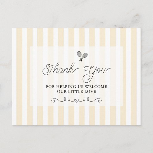 シックイエローテニストライプのス名門私立校風のサンキューカード ポストカード (正面)