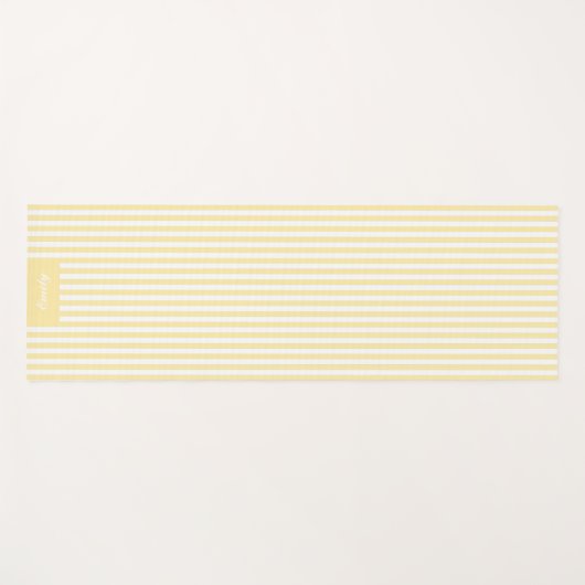 シックイエローバナナマニアホワイトストライプラインカスタム ヨガマット (正面(横))