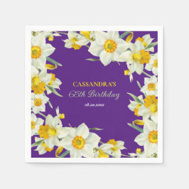 シックイエローホワイトダッフォディルフローラパープル誕生日 スタンダードカクテルナプキン
