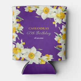 シックイエローホワイトダッフォディルフローラパープル誕生日 缶クーラー