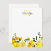 シックイエローボタニカルフローラモノグラムのノート ノートカード (正面/裏面)