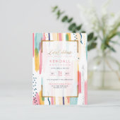 シックイエローメ絵を描ムフィス芸術的ブライダルシャワー インビテーションポストカード (スタンド正面)