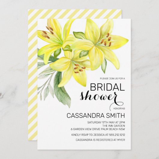 シックイエローリリーフローラグリーンブライダルシャワー 招待状 (正面/裏面)