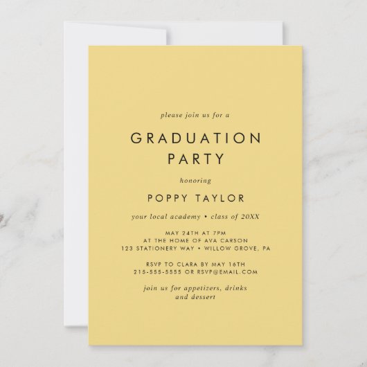シックイエロー卒業パーティー 招待状 (正面)