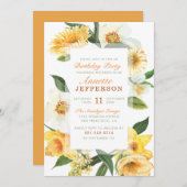 シックイエロー春アネモネスフローラ誕生日パーティー 招待状 (正面/裏面)