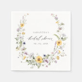 シックイエロー薄紫ワイルドフラワーリースブライダルシャワー スタンダードカクテルナプキン (正面)