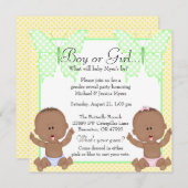 シックイエロー&グリーンバタフライのジェンダーリビール 招待状 (正面/裏面)