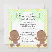 シックイエロー&グリーンバタフライのジェンダーリビール 招待状 (正面)