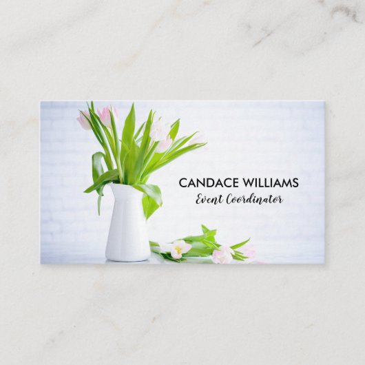 シックイベントコーディネーターパーティー計画花ホワイト 名刺 (正面)