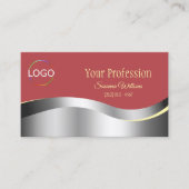 シックインディアンレッドウェーブシルバーデコールロゴとQRコード 名刺 (正面)