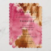 シックウエスタンピンククリーム金ゴールド女性のカーボーイ牛革 招待状 (正面/裏面)