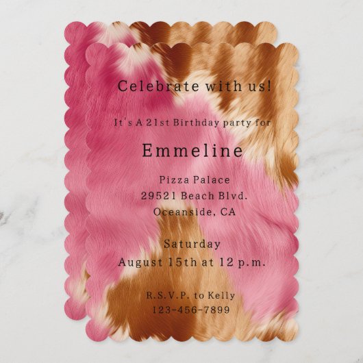 シックウエスタンピンククリーム金ゴールド女性のカーボーイ牛革 招待状 (正面/裏面)