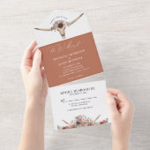 シックウエスタンボヘミアンフローラカウースカル結婚ズ オールインワン招待状 (貼ってはがせる)