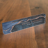 シックウォーターカラーネイビーブルーバラ金ゴールドグリッターアゲート デスクネームプレート (側面)