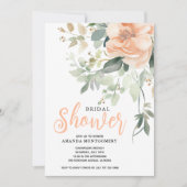 シックウォーターカラーピーチフローラブライダルシャワー 招待状 (正面)