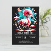 シックウォーターカラーフラミンゴ誕生日 招待状 (スタンド正面)