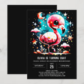 シックウォーターカラーフラミンゴ誕生日 招待状 (正面/裏面)