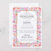 シックウォーターカラーフラワーボタニカル庭園の結婚式 招待状 (正面/裏面)