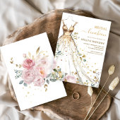 シックウォーターカラーフローラエレガントブライダルルンチョン 招待状
