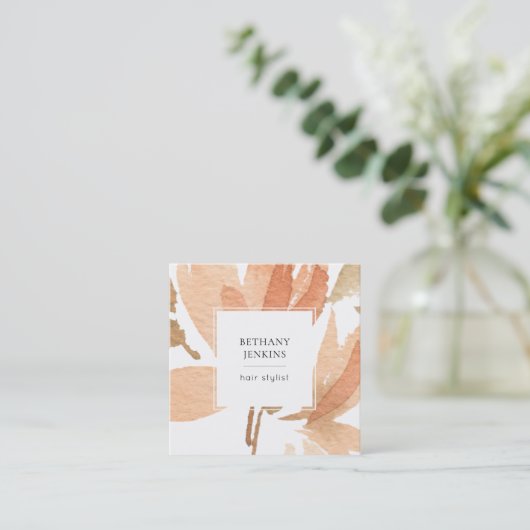 シックウォーターカラーフローラテラコッタビジネスカード スクエア名刺 (スタンド正面)