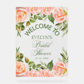 シックウォーターカラーフローラブライダルシャワーへようこそ アクリルサイン (正面)