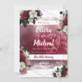 シックウォーターカラーフローラレッドブルグンディテーマ招待状 招待状 (正面)