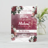 シックウォーターカラーフローラレッドブルグンディテーマ招待状 招待状 (スタンド正面)