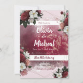 シックウォーターカラーフローラレッドブルグンディテーマ招待状 招待状 (正面)