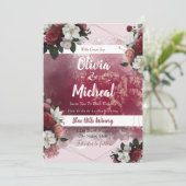 シックウォーターカラーフローラレッドブルグンディテーマ招待状 招待状 (スタンド正面)