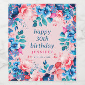 シックウォーターカラーフローラ30thハッピーバースデー赤面 ワインラベル (シングルラベル)