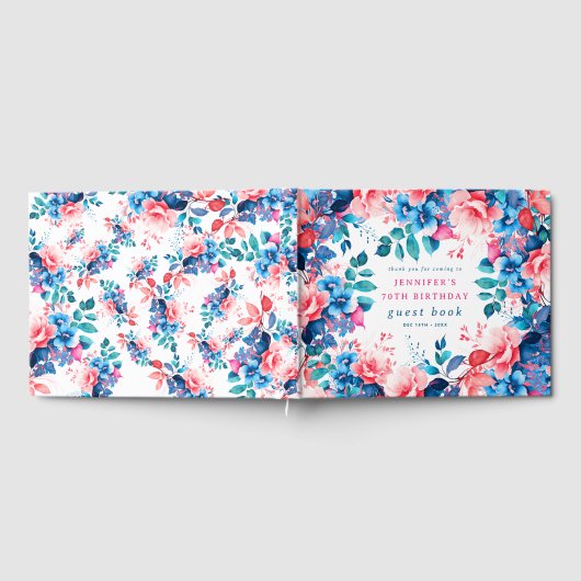シックウォーターカラーフローラ70th誕生日ゲストブック ゲストブック (全面)