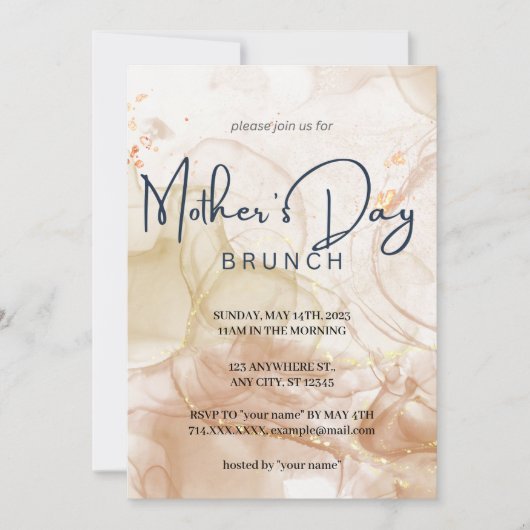 シックウォーターカラーマザーズデイブランチ招待状 招待状 (正面)