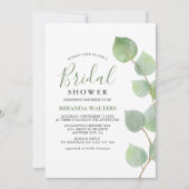 シックウォーターカラーユーカリプトゥスグリーンリーブライダルシャワー 招待状 (正面)