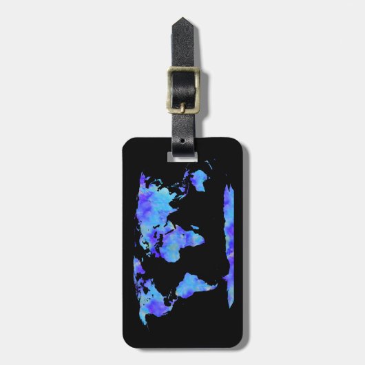 シックウォーターカラーワールドマップカスタムモノグラム ラゲッジタグ (正面縦)