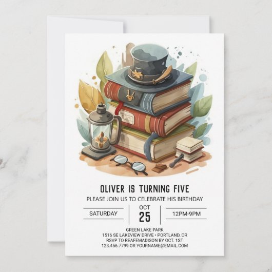 シックウォーターカラー探知誕生日 招待状 (正面)