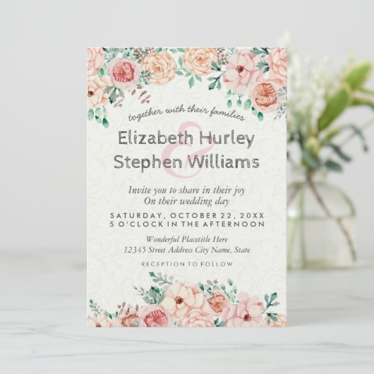 シックウォーター色フローラウェディングシャワー招待状 招待状 (スタンド正面)