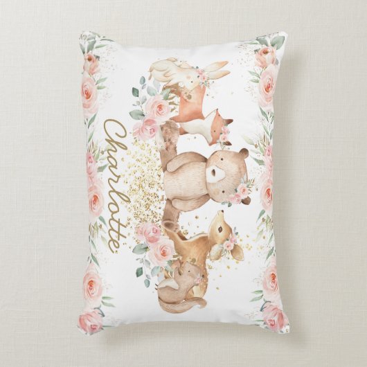 シックウッドランドアニマルズ赤面フローラ新生児ガール アクセントクッション (正面(垂直))