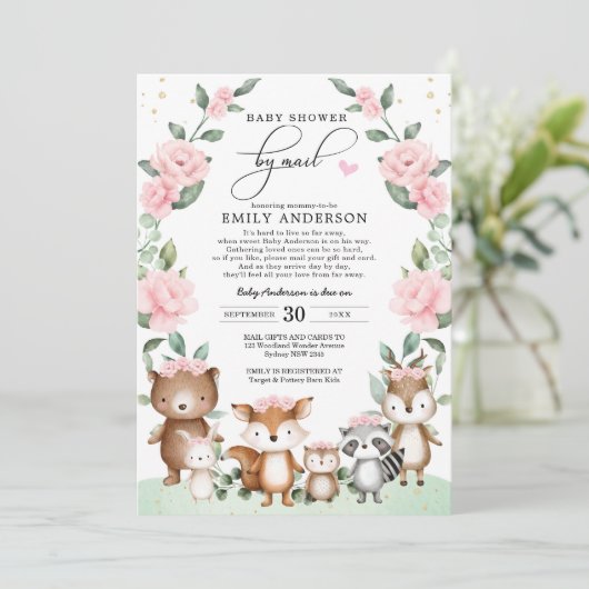 シックウッドランドベビーシャワーバイメール赤面フローラ 招待状 (スタンド正面)