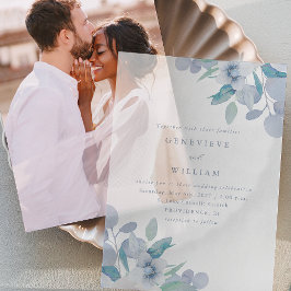 シックエアリーブルーフローラブーケ結婚ス ベラム紙招待状