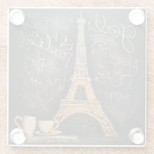 シックエッフェルタワーカフェコーヒーシャルボードパリ ガラスコースター (裏面)