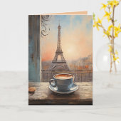 シックエッフェルタワーカフェコーヒーパリ誕生日 カード (黄色い花)