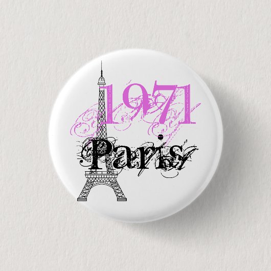 シックエッフェルタワーピンクブラック50誕生日年 缶バッジ (正面)